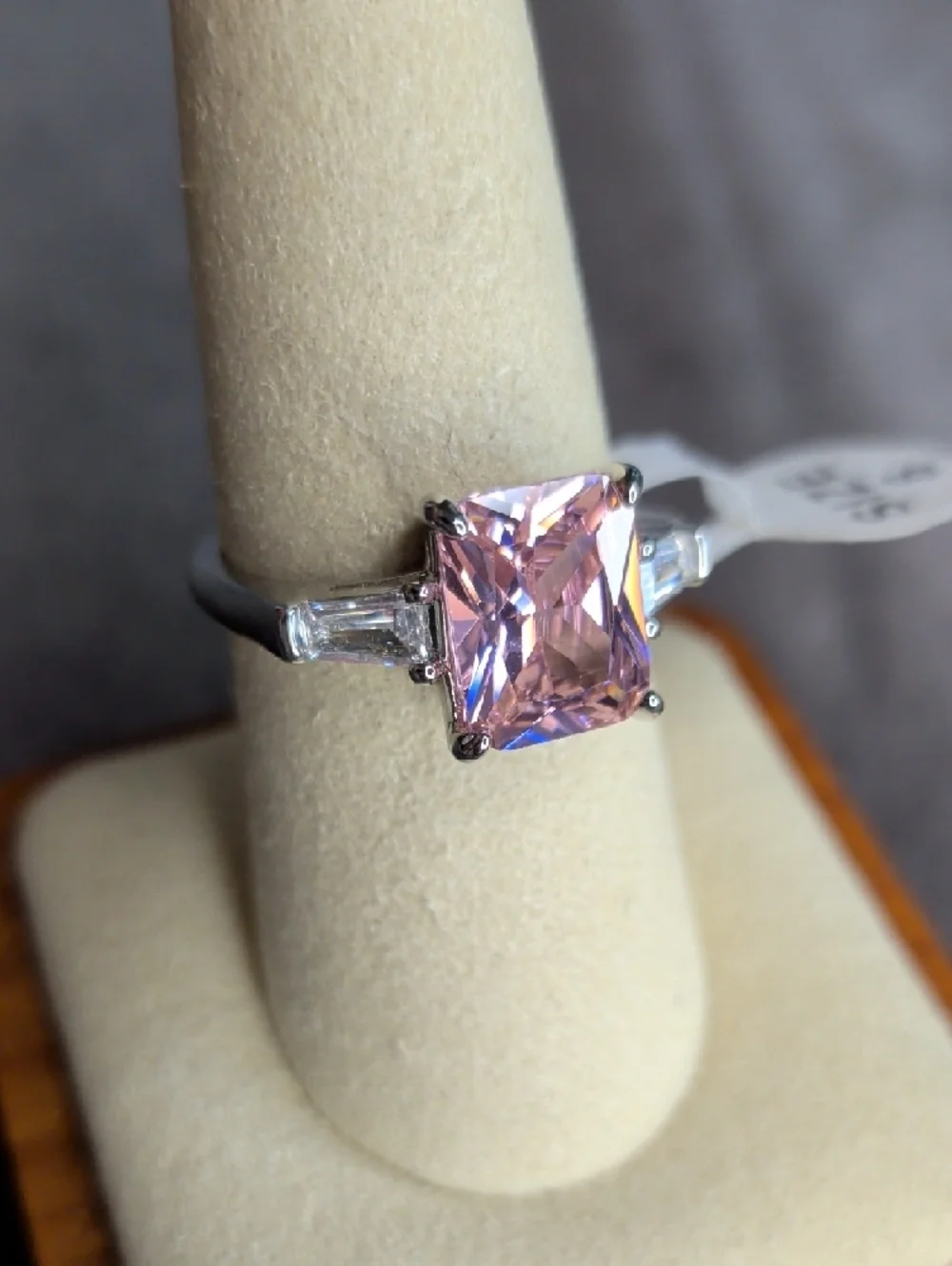 Pink Cushion-Cut Solitaire Ring with Baguette Accents - Women Jewelry